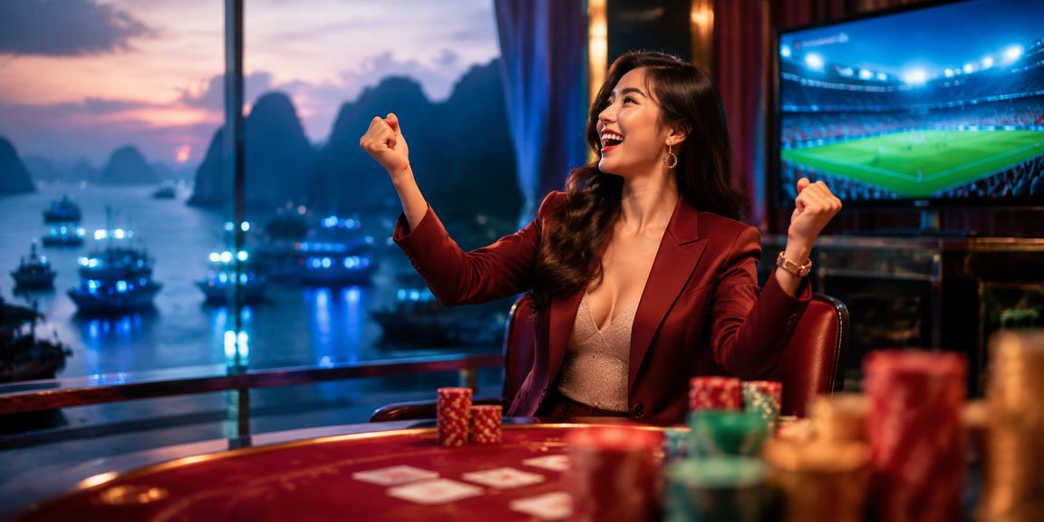 Cảnh Hạ Long kết hợp hình ảnh baccarat cho người dùng muốn đọc luật bàn